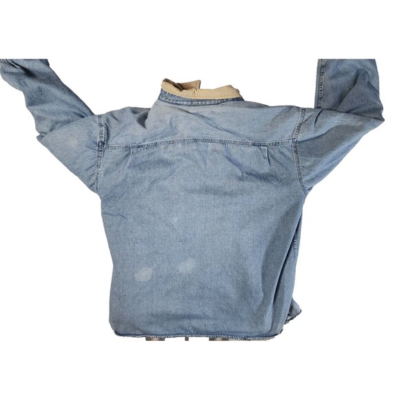 Vintage World Island Outdoor Fleece Lined Shacket Denim Jacket Mens XXL Distress - Picture 3 of 16